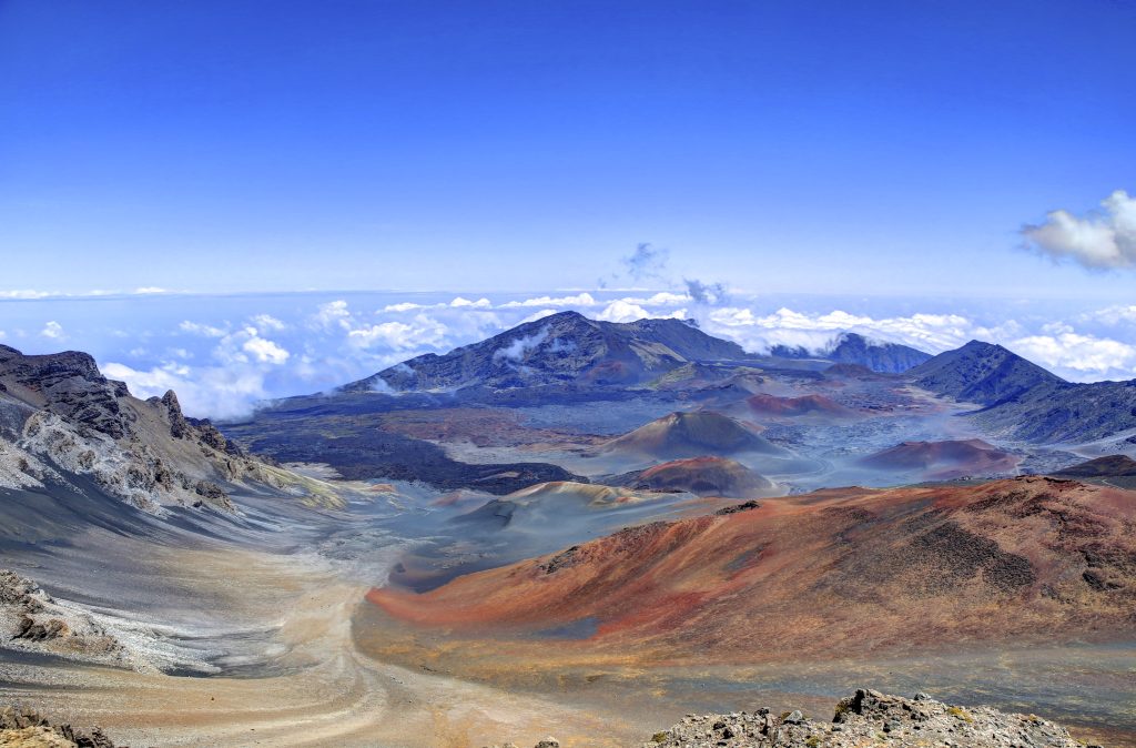 Views of the Haleakala volcano crater on the Hawaiian island of Maui