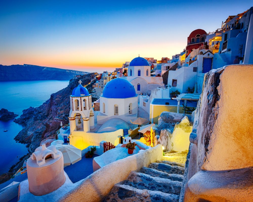 Traditional Greek village Oia (Ia) on Santorini island in dusk. Click for more images: - Viking Ttavel