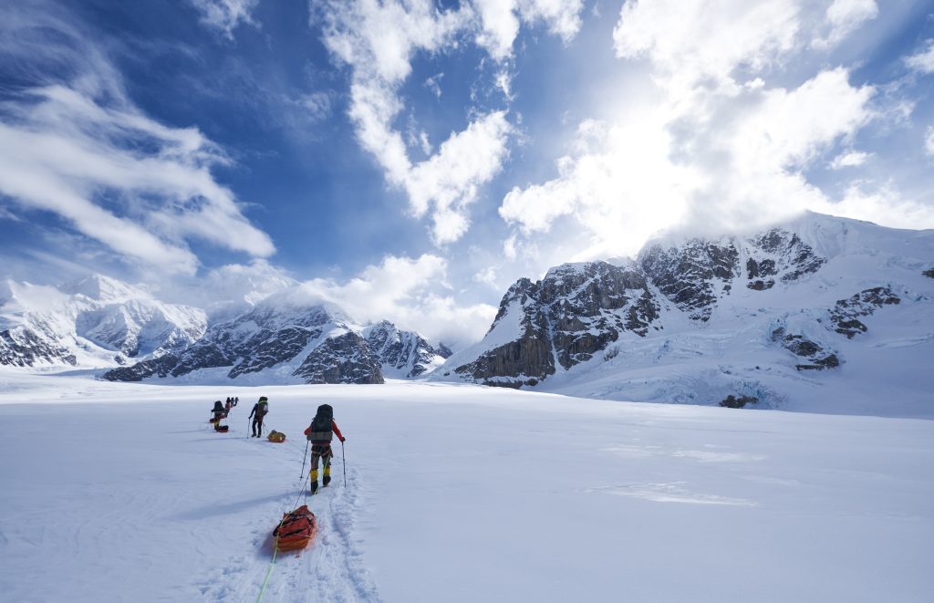 Mountaineers climbing Denali in Alaska