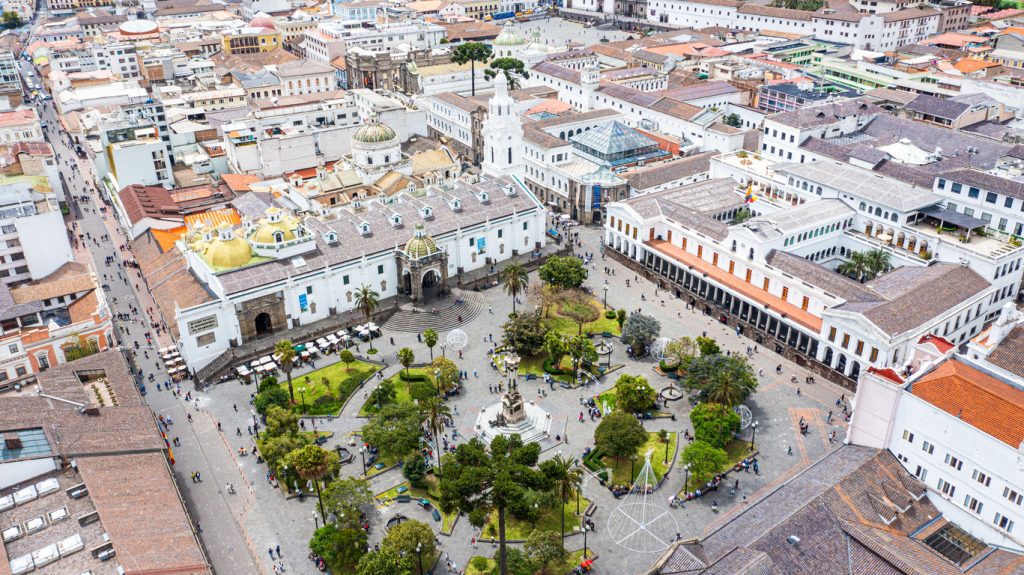 Drone shot view of Plaza Grande, Quito, Ecuador - Viking Travel