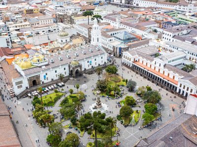 Drone shot view of Plaza Grande, Quito, Ecuador - Viking Travel